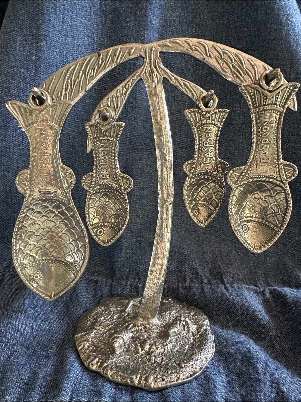 Tin Woodsman pewter measuring spoons with stand